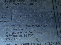 Bolens Data Plate Birmingham